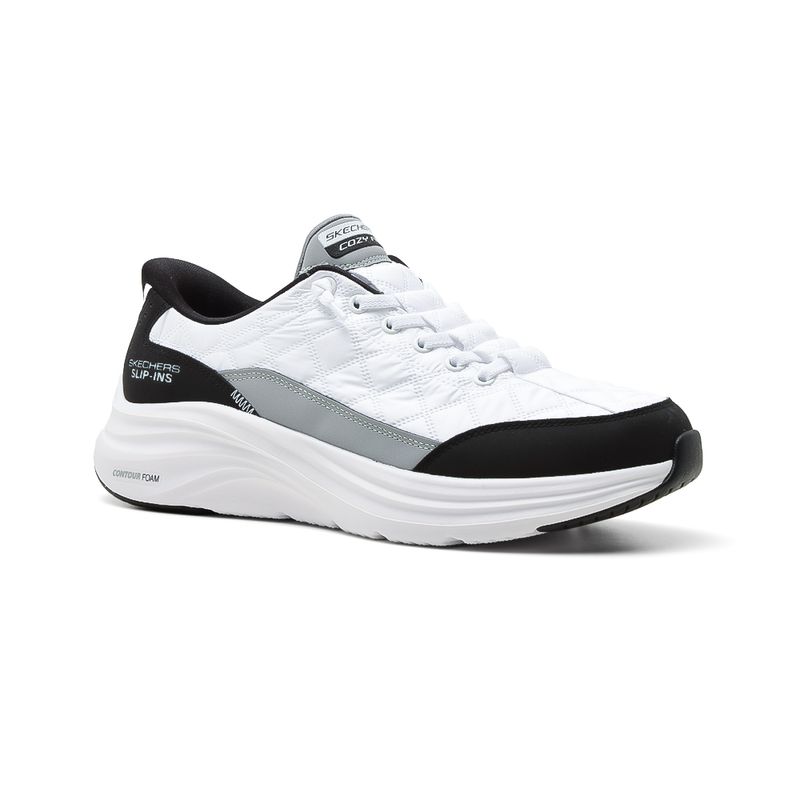 CHAMPIONDEPORTIVOSKECHERSSLIP-INSCONTOURFOAMCOZYFITLADYWHITEANDBLACK